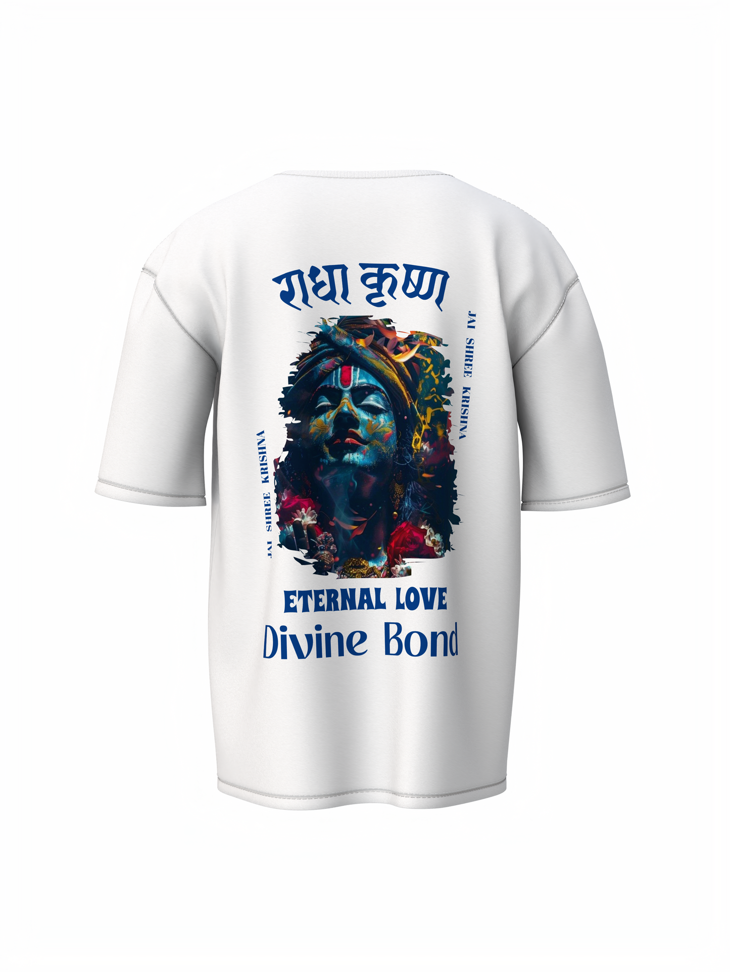 Radha Krishna Spiritual White Unisex Oversized T-Shirt