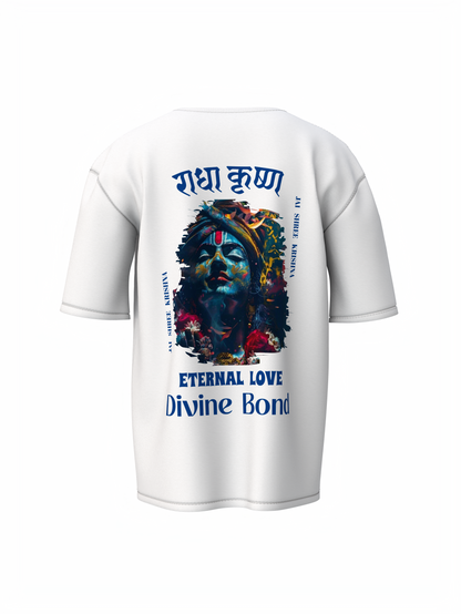 Radha Krishna Spiritual White Unisex Oversized T-Shirt