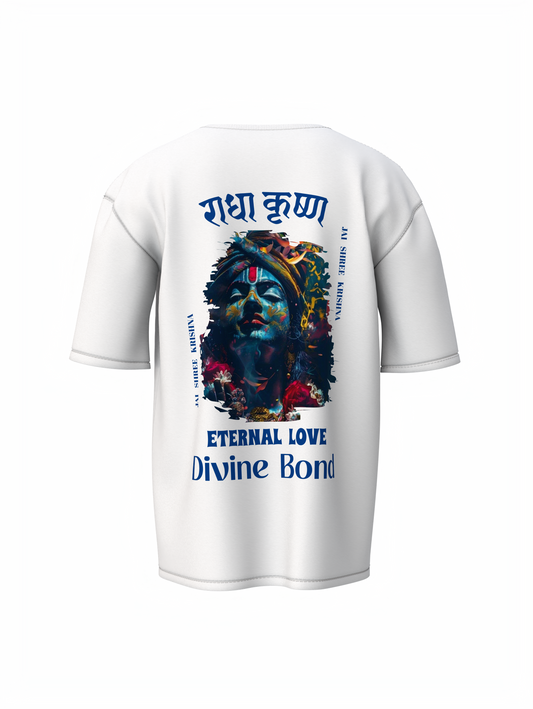 Radha Krishna Spiritual White Unisex Oversized T-Shirt