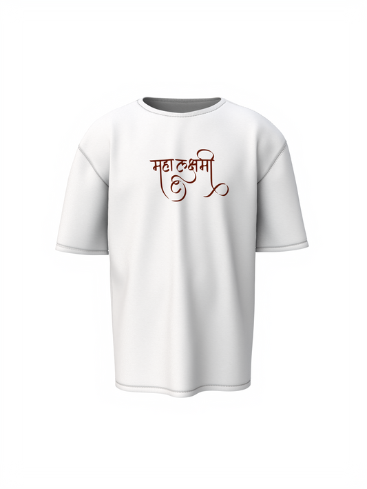 Mahalaxmi Graphic Spiritual White Unisex Oversized T-Shirt