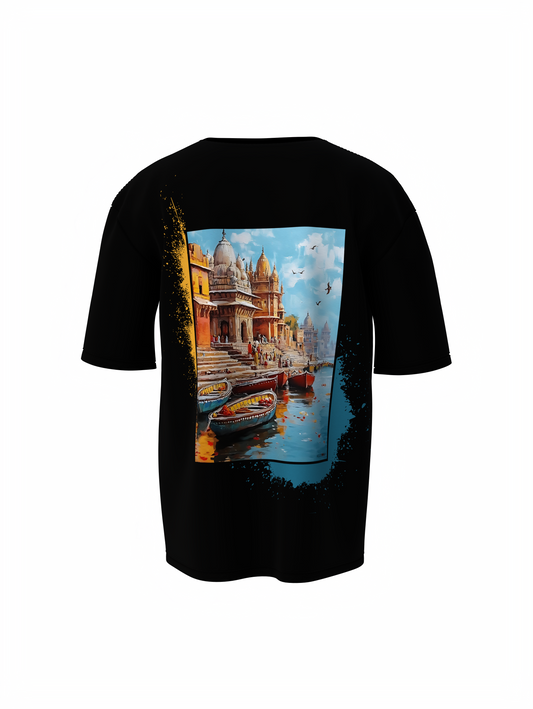 Rishikesh Spiritual Black Unisex Oversized T-Shirt