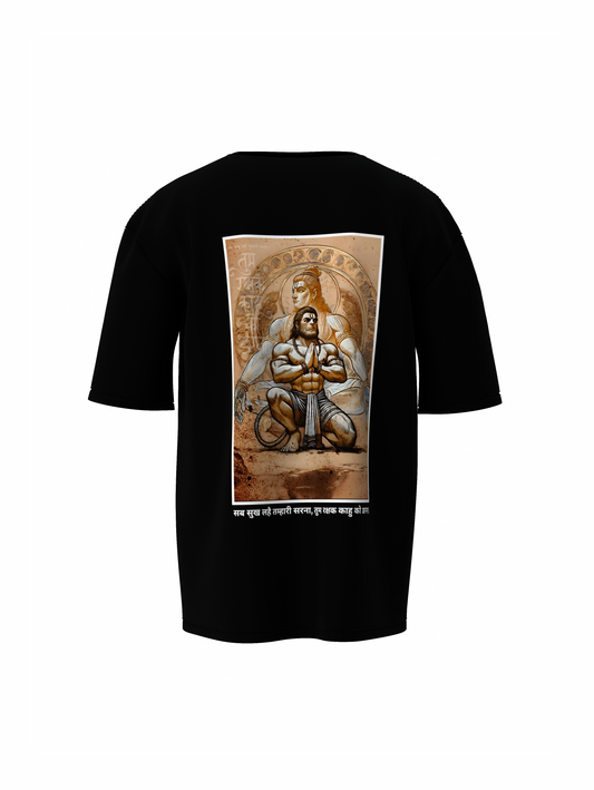 Rakshak Hanuman Spiritual Black Oversized Unisex T-Shirt