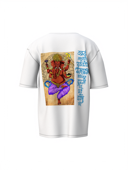 Vakratund Spiritual White Unisex Oversized T-Shirt Calm Style