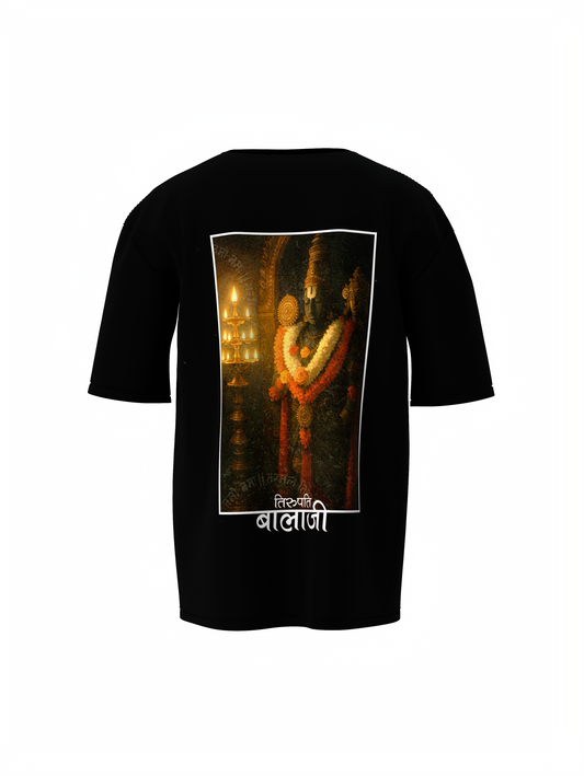 tirupati Balaji Black Spiritual Unisex Oversized T-Shirt