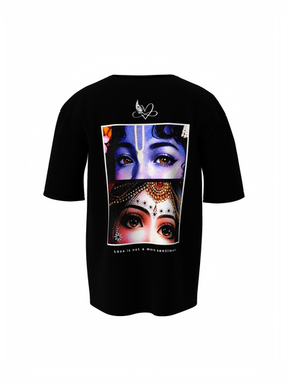 Radhe Krishna Spiritual Black Unisex Oversized T-Shirt