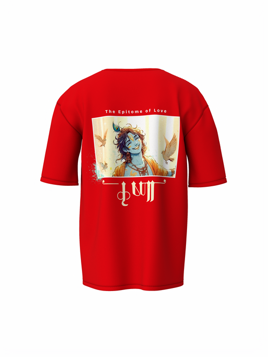 Kanha Spiritual Red Unisex Oversized T-Shirt Bold & Peaceful