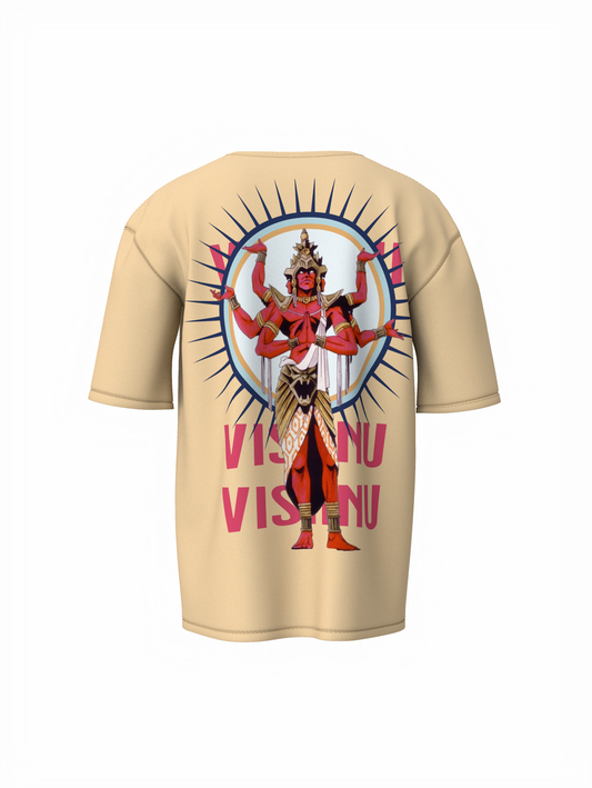 Vishnudev Beige Spiritual Unisex Oversized T-Shirt