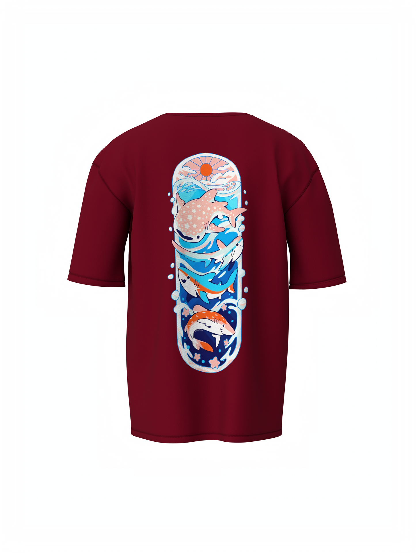 Fish Graphic Unisex Maroon Oversized T-Shirt Streetwear