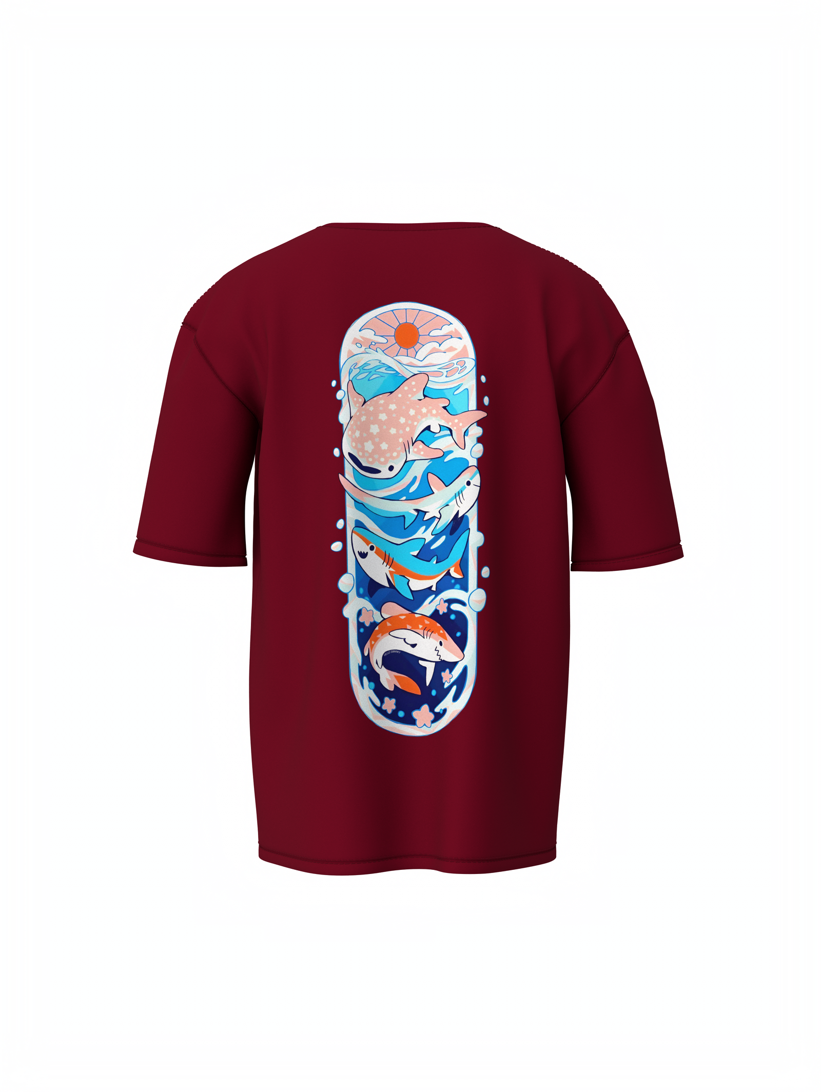 Fish Graphic Unisex Maroon Oversized T-Shirt Streetwear