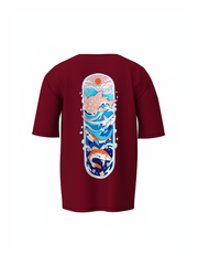 Fish Graphic Unisex Maroon Oversized T-Shirt