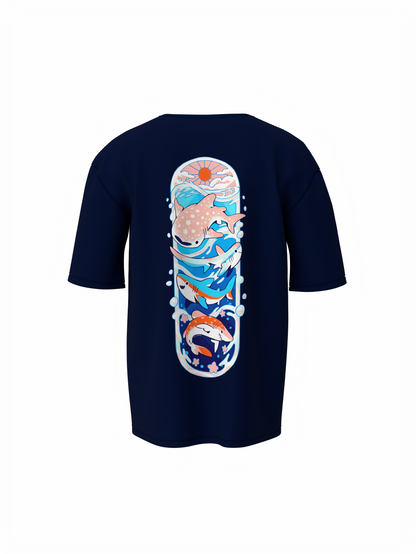 Fish Graphic Unisex Blue Oversized T-Shirt Trendy Style