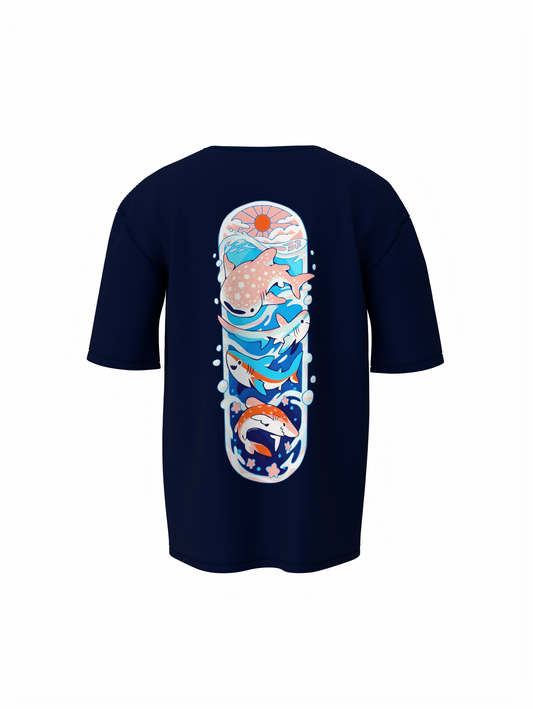 Fish Graphic Unisex Blue Oversized T-Shirt Trendy Style