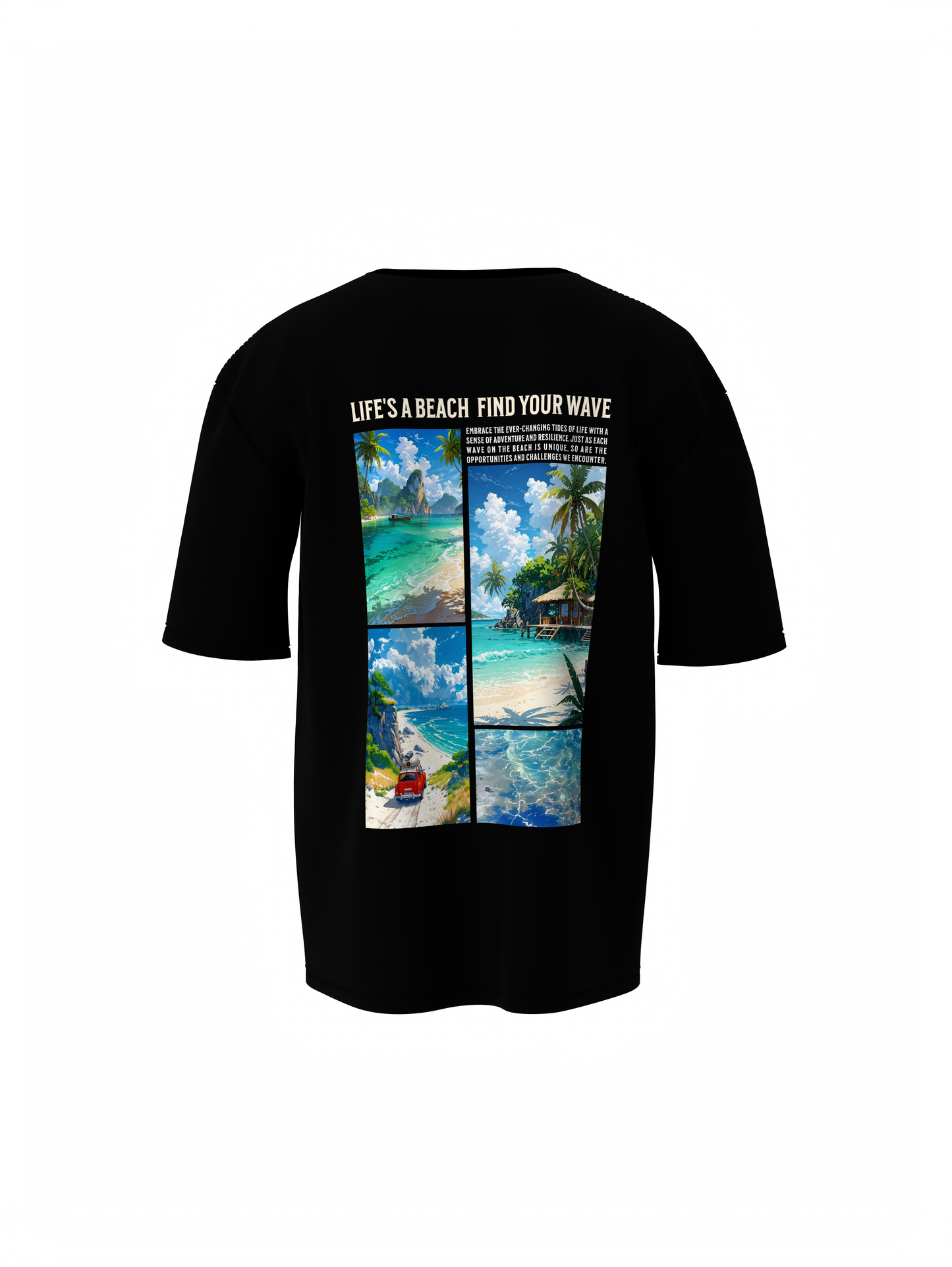 Beach & Waves Unisex Black Oversized T-Shirt Comfortable Wear