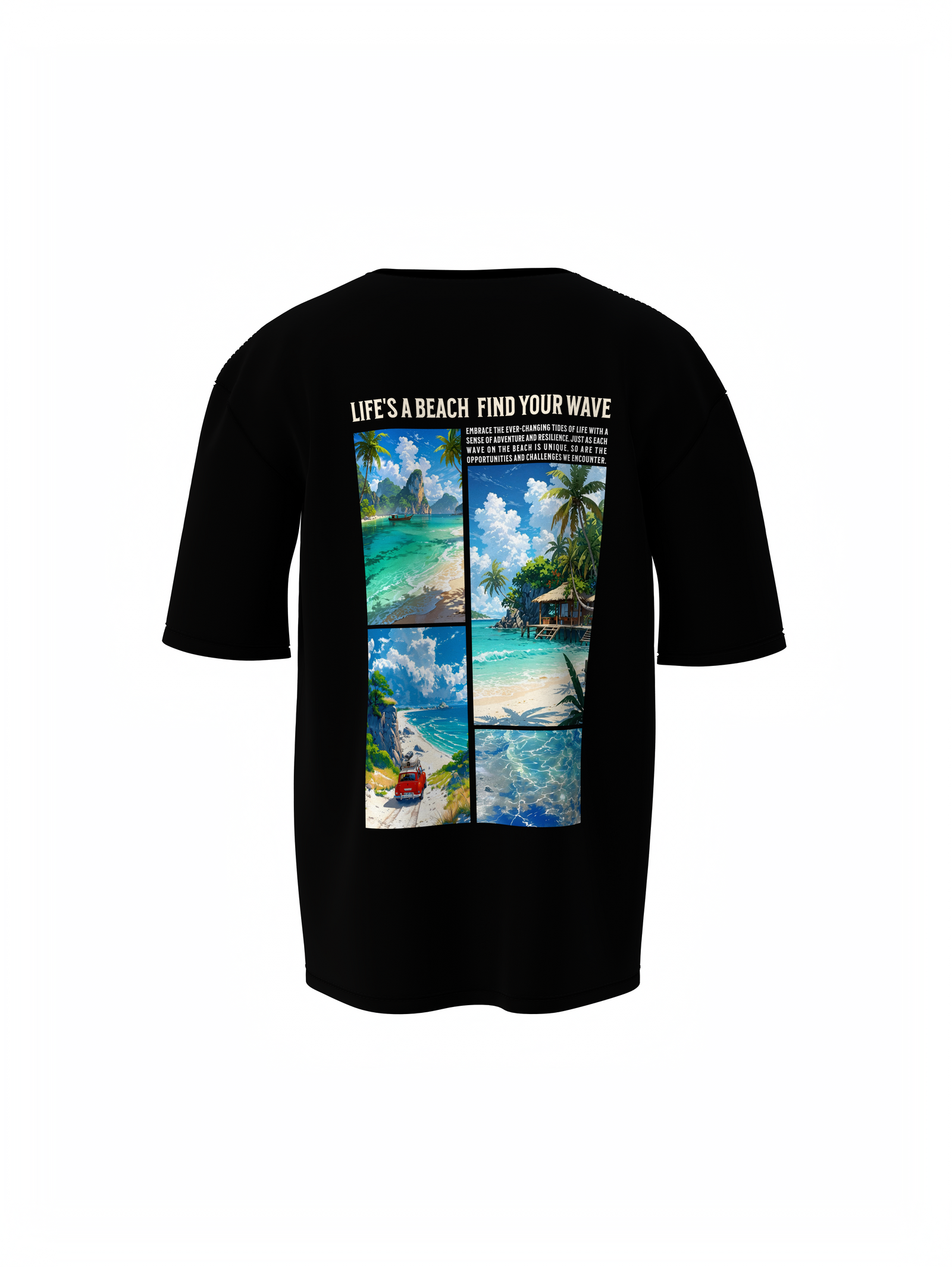 Beach & Waves Unisex Black Oversized T-Shirt Comfortable Wear