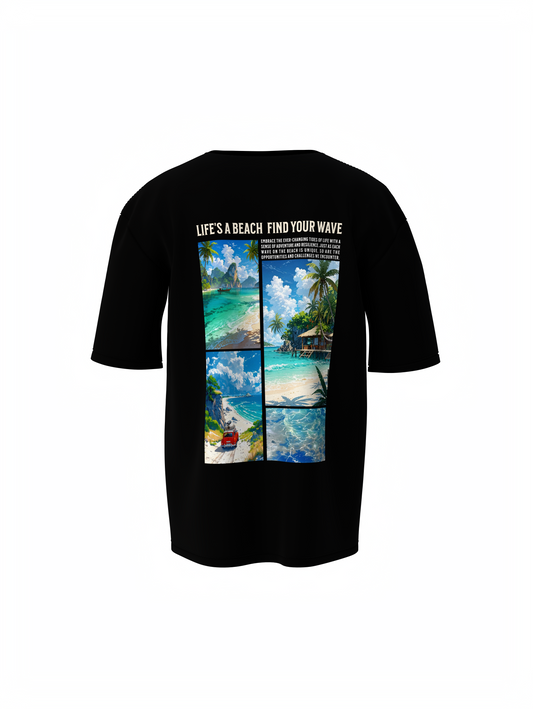 Beach & Waves Unisex Black Oversized T-Shirt Comfortable Wear