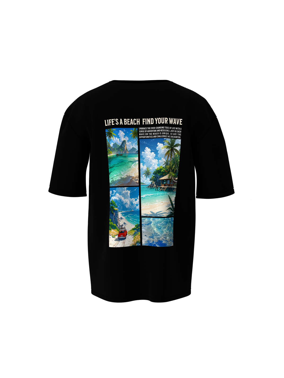 Beach & Waves Unisex Black Oversized T-Shirt