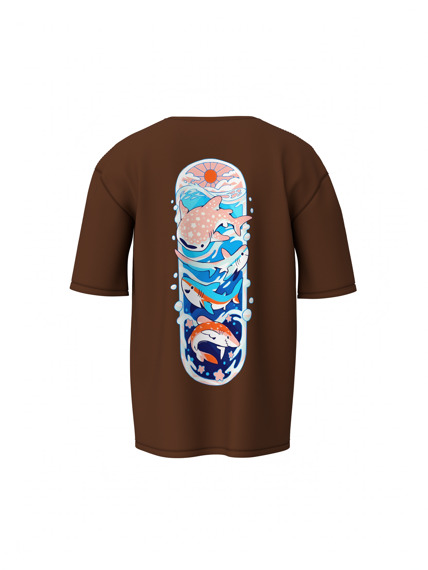 Fish Graphic Unisex Brown Oversized T-Shirt Cool Streetwear