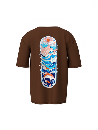 Fish Graphic Unisex Brown Oversized T-Shirt Cool Streetwear