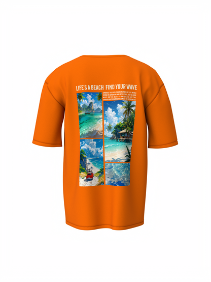 Beach & Waves Unisex Orange Oversized T-Shirt Trendy Outfit