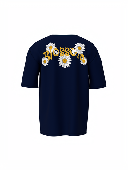 Blossom Flower Unisex Dark Blue Oversized T-Shirt Trendy Tee