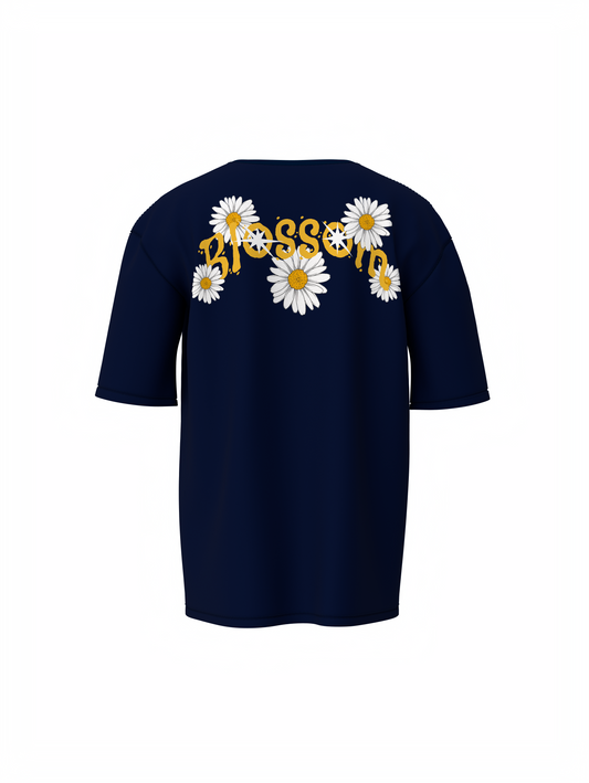Blossom Flower Unisex Dark Blue Oversized T-Shirt Trendy Tee