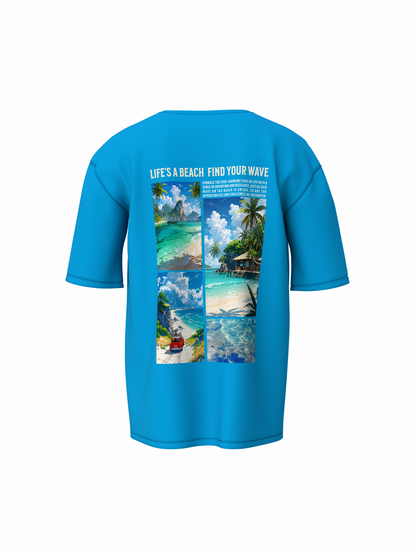 Beach & Waves Unisex Sky Blue Oversized T-Shirt Trendy Outfit