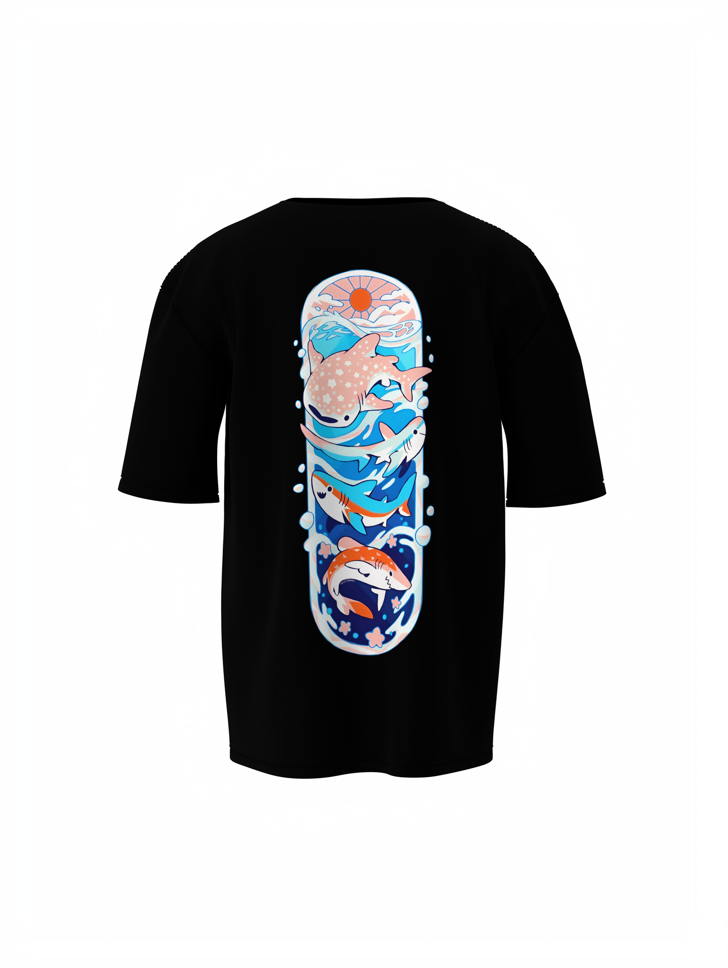 Fish Graphic Unisex Black Oversized T-Shirt Cool Streetwear