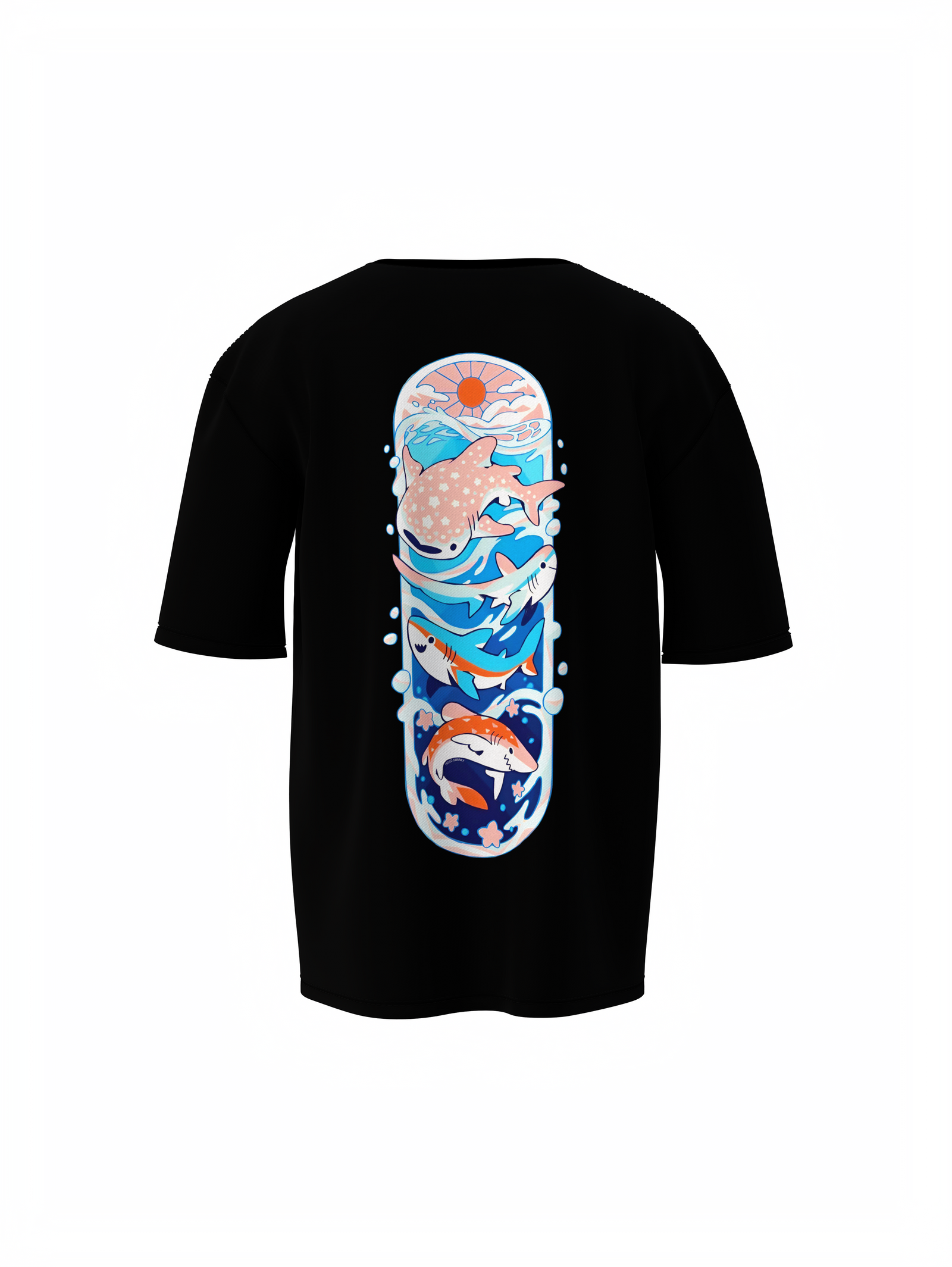 Fish Graphic Unisex Black Oversized T-Shirt Cool Streetwear