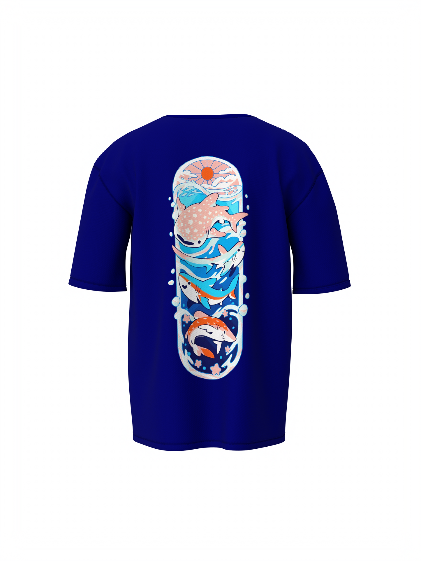 Fish Graphic Unisex Blue Oversized T-Shirt Street Style