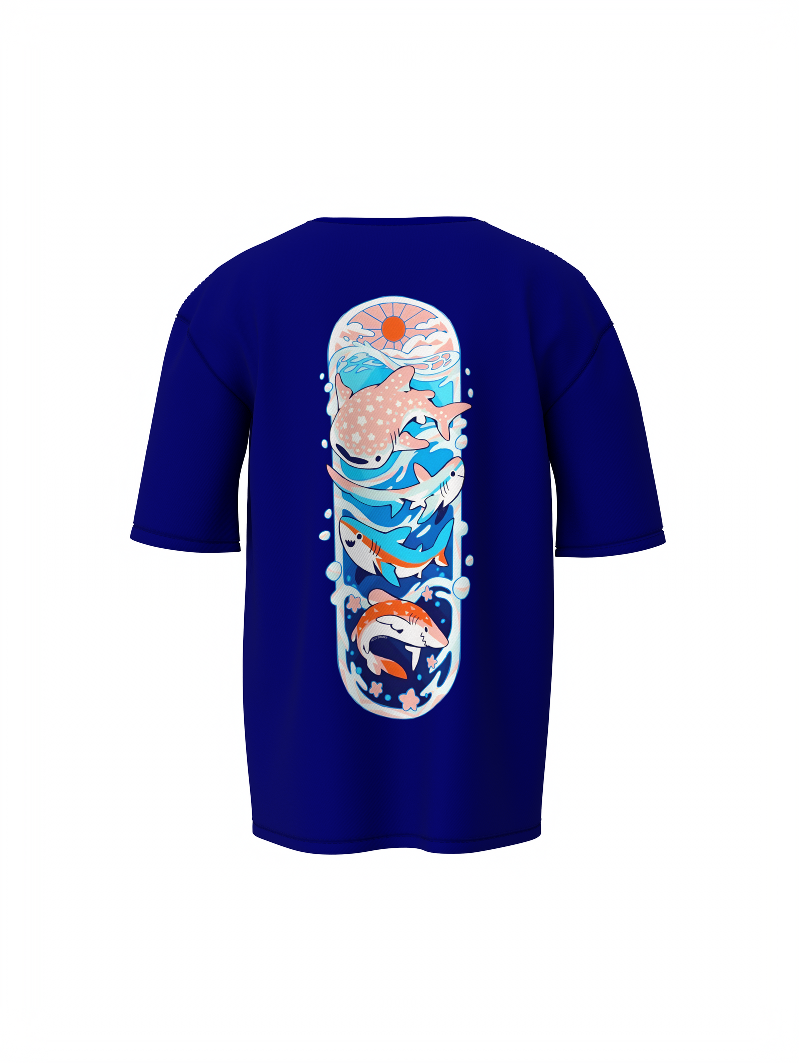 Fish Graphic Unisex Blue Oversized T-Shirt Street Style