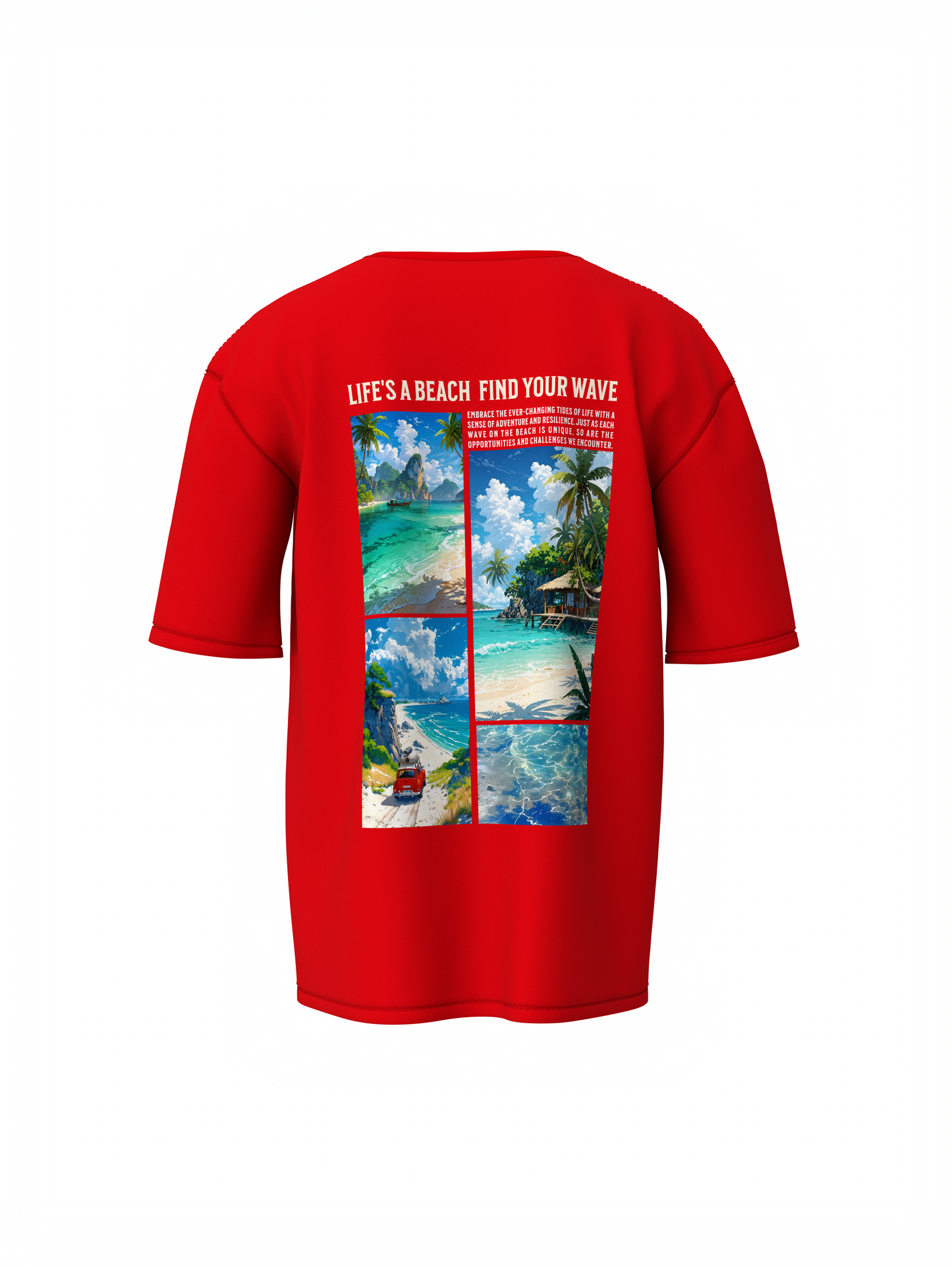 Beach & Waves Unisex Red Oversized T-Shirt Comfortable Wear