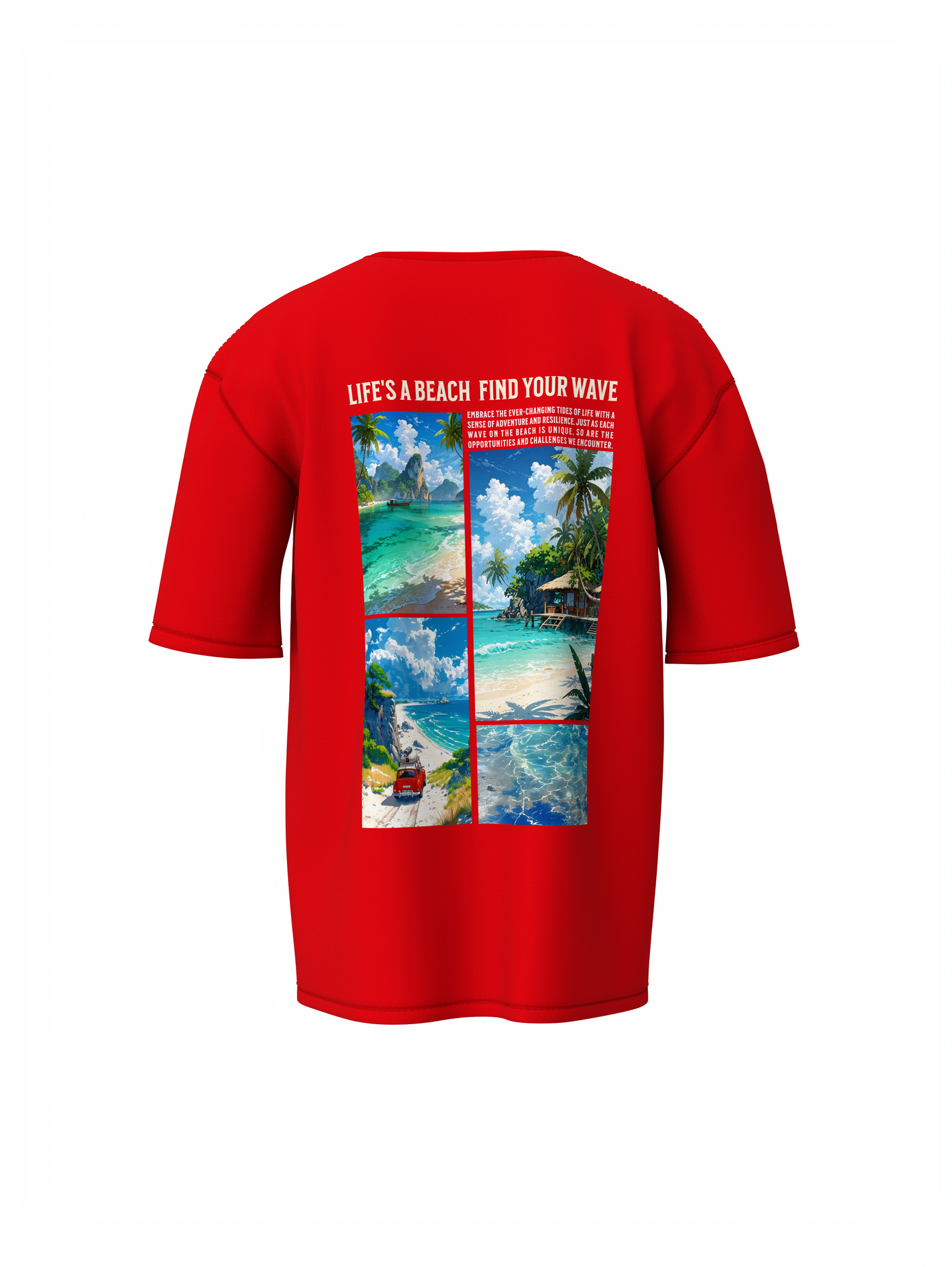 Beach & Waves Unisex Red Oversized T-Shirt Comfortable Wear