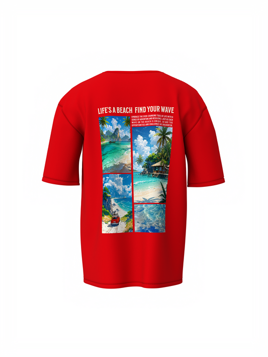 Beach & Waves Unisex Red Oversized T-Shirt Comfortable Wear