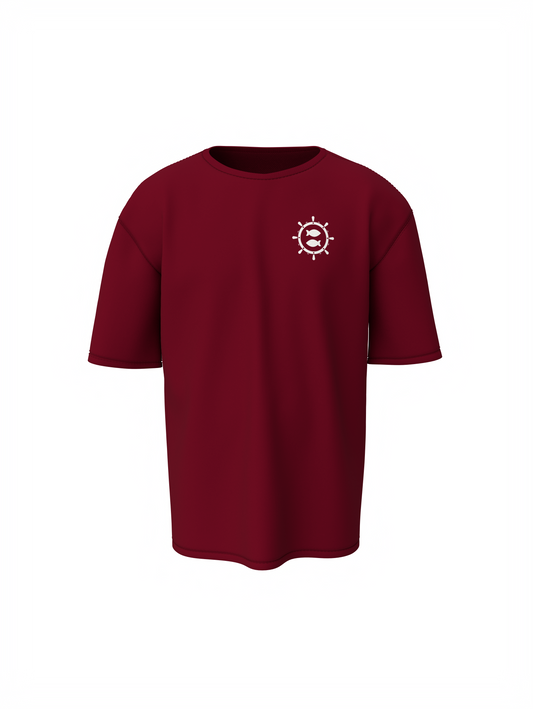 Fish Graphic Unisex Maroon Oversized T-Shirt