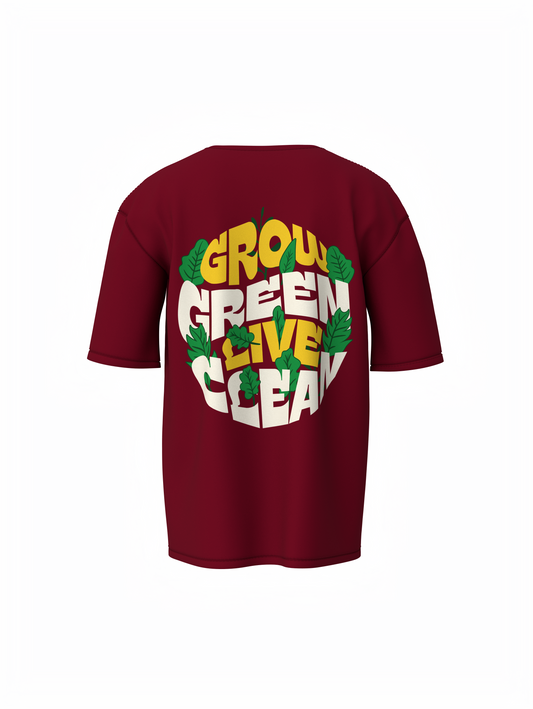 Grow Green Graphic Unisex Maroon Oversized T-Shirt Wear