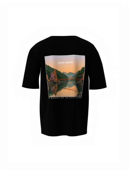 Origin Journey Graphic Unisex Black Oversized T-Shirt