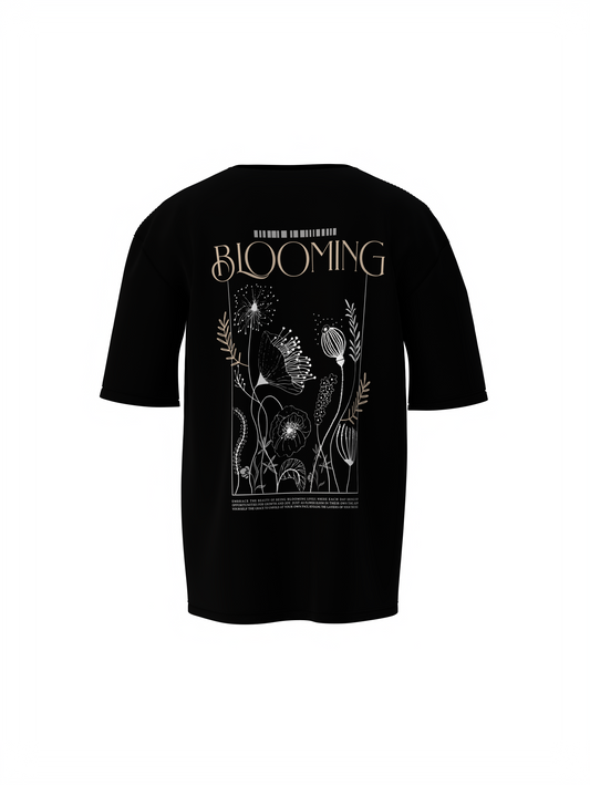 Blooming Graphic Unisex Black Oversized T-Shirt