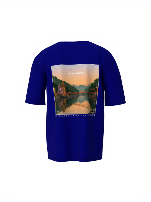 Origin Journey Graphic Unisex Blue Oversized T-Shirt
