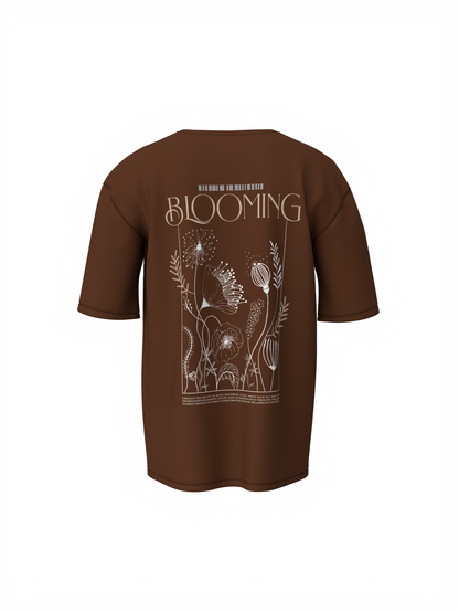 Blooming Graphic Unisex Brown Oversized T-Shirt