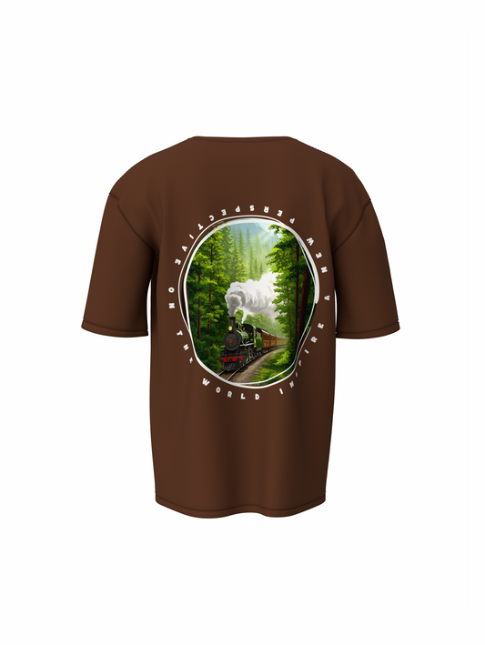 Nature train Graphic Unisex Brown Oversized T-Shirt
