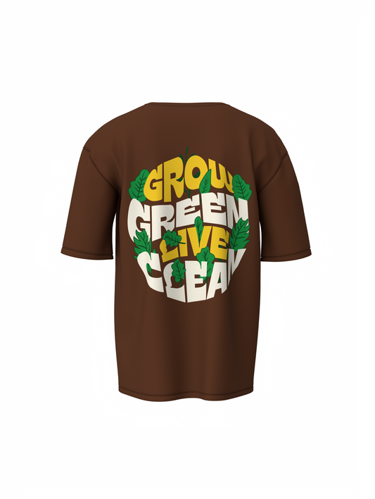 Grow Green Graphic Unisex Brown Oversized T-Shirt