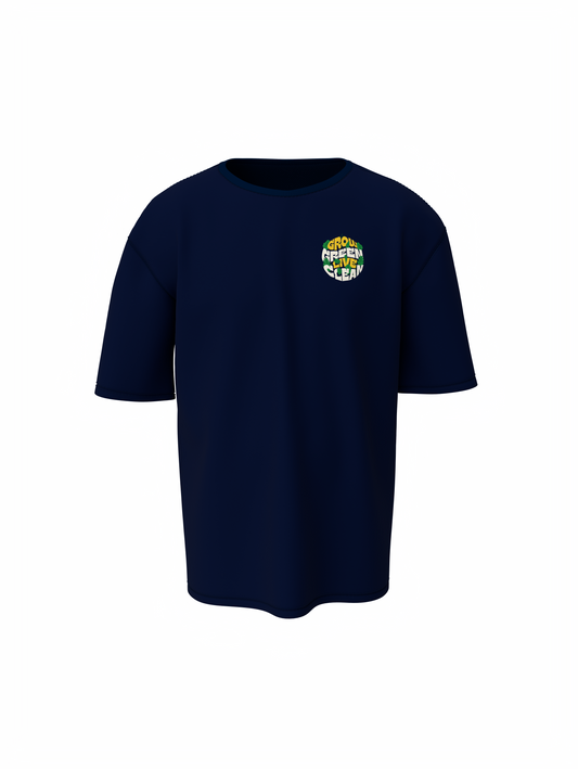 Grow Green Graphic Unisex Dark Blue Oversized T-Shirt