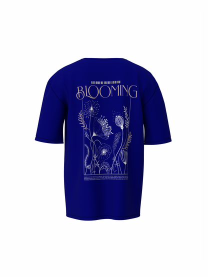 Blooming Graphic Unisex Blue Oversized T-Shirt