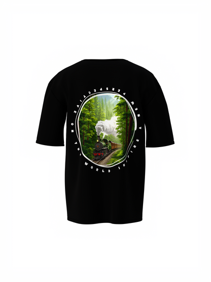 Nature train Graphic Unisex Black Oversized T-Shirt