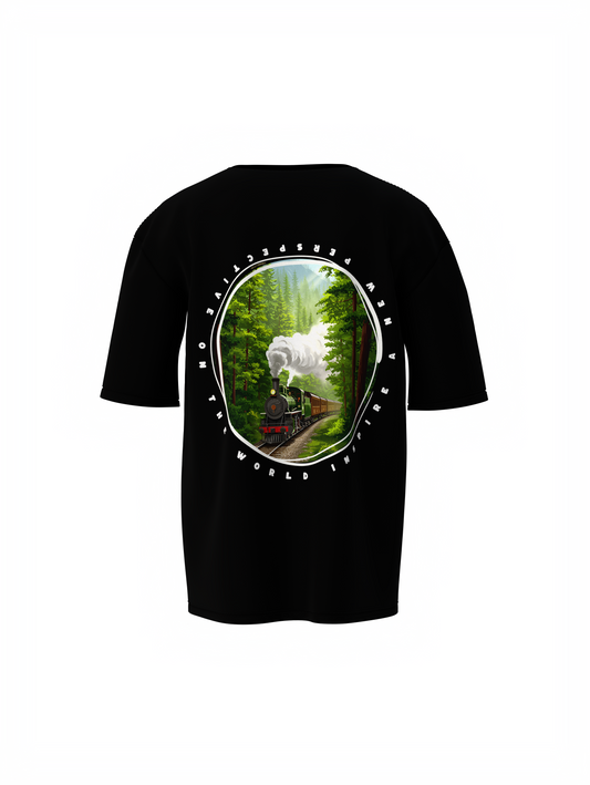 Nature train Graphic Unisex Black Oversized T-Shirt