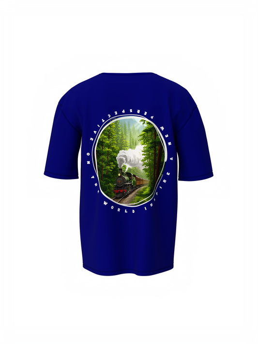 Nature train Graphic Unisex Blue Oversized T-Shirt