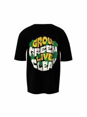 Grow Green Graphic Unisex Black Oversized T-Shirt