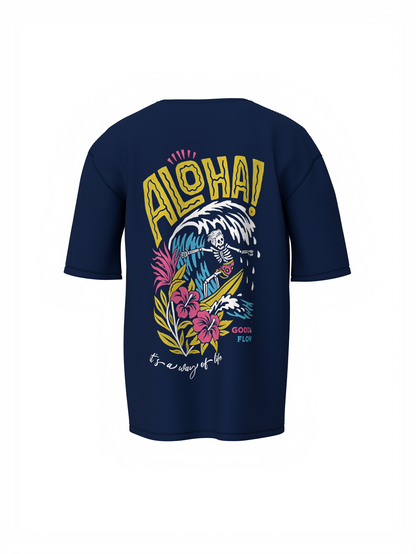 Aloha Graphic Unisex Navy Blue Oversized T-Shirt Cool Outfit