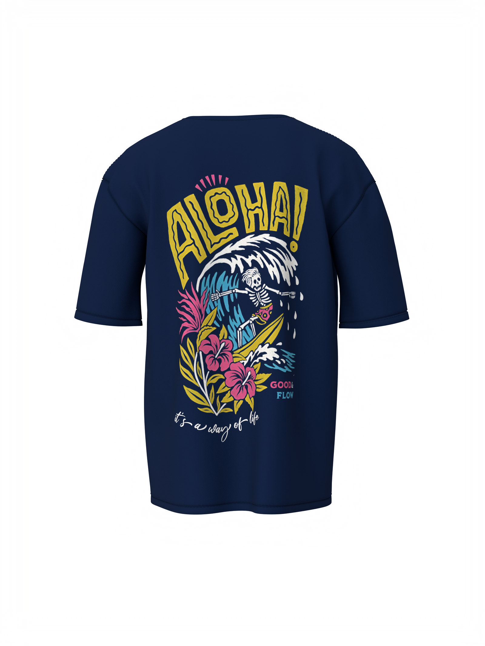 Aloha Graphic Unisex Navy Blue Oversized T-Shirt Cool Outfit