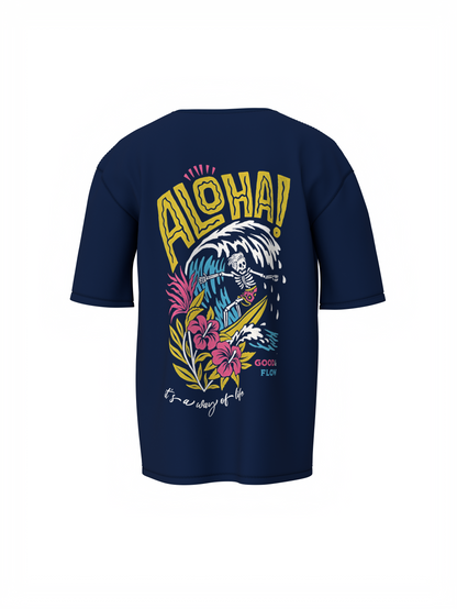 Aloha Graphic Unisex Navy Blue Oversized T-Shirt Cool Outfit